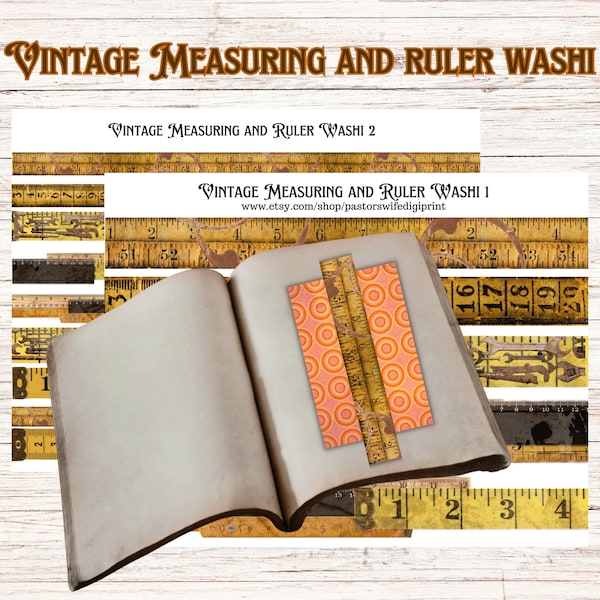 Vintage Washi, Vintage Measuring and Ruler Washi, Digital Ruler Washi, Digital Vintage Ruler Washi, Digital Vintage Measuring Tape Washi