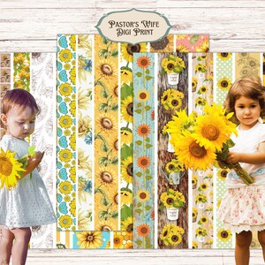 Sunflower Washi Tape, Digital Sunflower Paper Tape, Digital Washi Tape, Washi For Journals