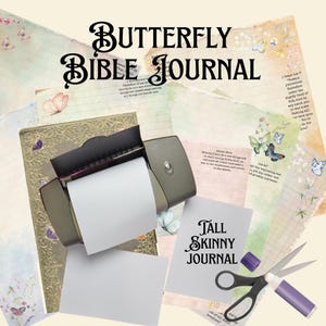 Christian Butterfly Bible Journal, Tall Skinny Junk Journal,  Christian Journal, Ledger Style Journal, Printable Butterfly Journal