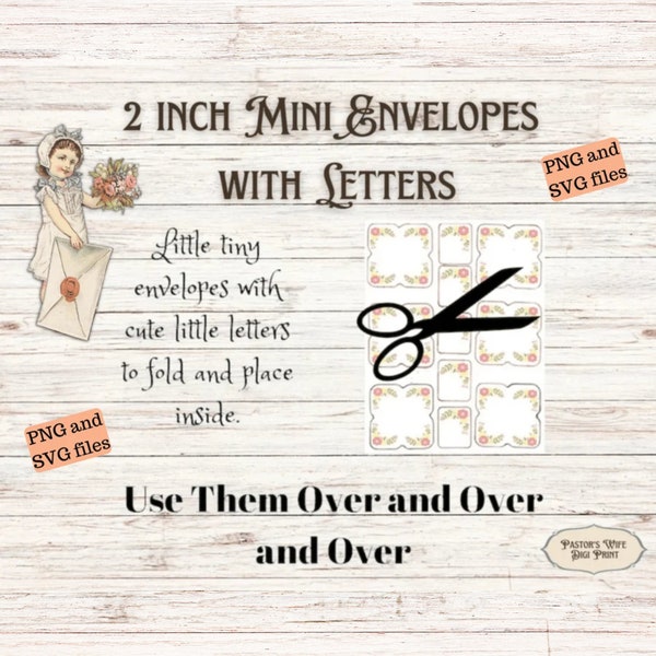 2 Inch, Mini Envelope, Mini Letter, Mini Envelope Template, Digital Mini Envelope, Printable Mini Envelopes,  Junk Journal Insert