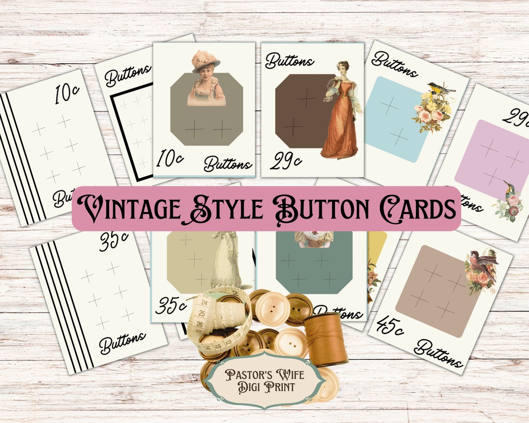 Vintage Style Button Cards: Printable Digital Download - Etsy
