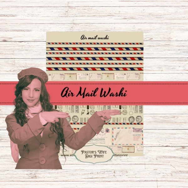 Paper Washi, Air Mail Washi, Printable Air Mail, Washi Tape, Mail Washi, Digital Washi Tape, Instant Download