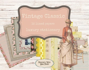 Vintage Stationary, Classy Stationary, Lined Stationary, Digital Printable, Instant Download, Rose Stationary, Victorian Stationary,