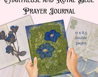 Diario de oración de estilo vintage en verde chartreuse y azul real (descarga digital)