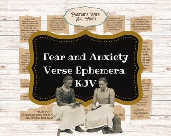 Bible Junk Journal Verses, Prayer Journal Verses, Prayer Journal Stickers, Fear and Anxiety,  KJV Verses, Prayer Journal, Bible Journal,