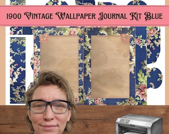 Vintage Wallpaper Junk Journal Kit: Shabby Blue Floral (Digital)