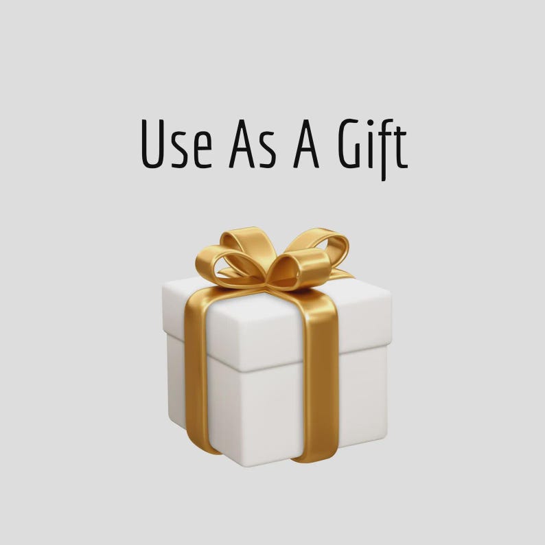 May include: A white gift box with a gold ribbon and bow. The text "Use As A Gift" is above the box. The box is square and has a lid. The ribbon wraps around the box and is tied in a bow on top.