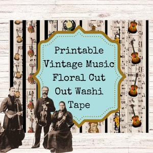 Floral Music Instrument, Vintage Digital, Instant Download Printable, Musical Instrument Scrapbook, Musical Instrument Washi,