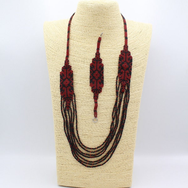 Schmuckset: Halskette und Armband im Inka-Stil aus Glasperlen