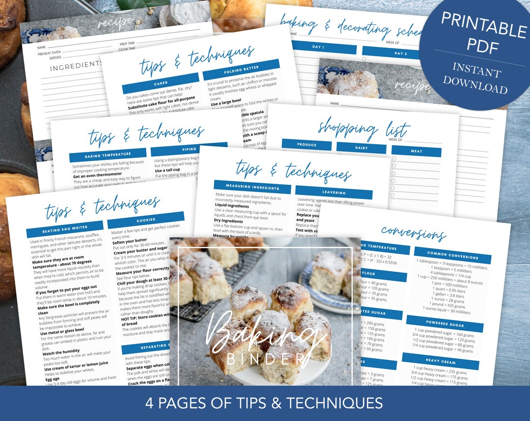 Baking Binder Kit Printable PDF Baking Conversions, Tips & Techniques