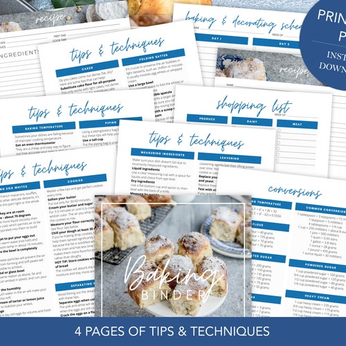 Baking Binder Kit Printable PDF Baking Conversions Tips & Etsy