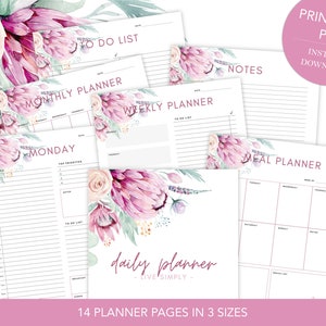 Daily Planner Kit, Floral Planner Bundle, Daily Planner, Weekly Planner, Monthly Planner, Daily Agenda, A5, A4, Letter, Printables
