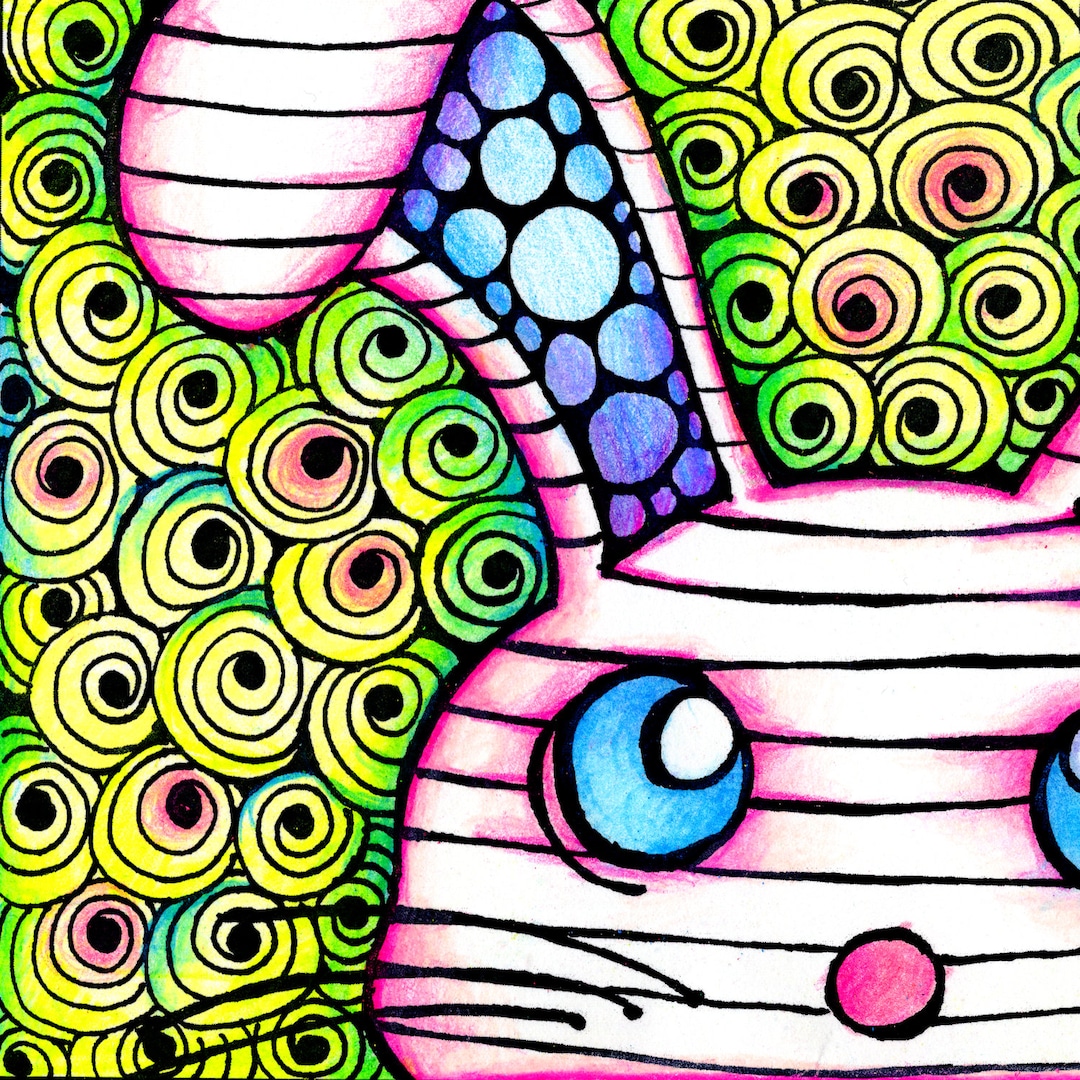 TANGLED RABBIT -zentangle PDF Coloring Page - Etsy