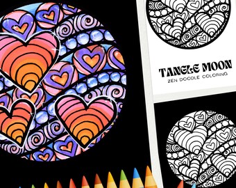 Heart Wave Valentine Coloring Pages Printable | Zentangle Wall Art - Instant Download for Handmade Valentine