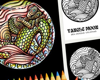 MERMAID MOON | Groovy Zen Doodle 'Sleepy Fish' Coloring Page for Adult Teen Coloring and Mermaid Core Enthusiast - Instant Download