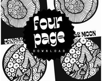 Mushroom s Moon Zentangle Coloring Printable for Mushroom Aesthetic or Enchanted Forest Décor  | Cone Cap Mushroom & Spoor