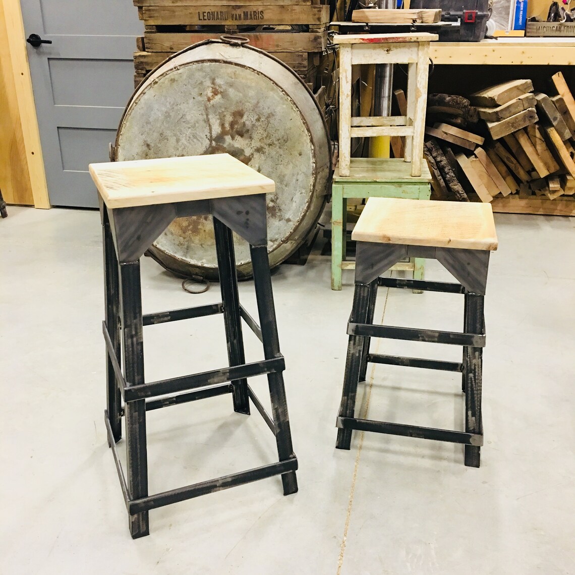 CUSTOM Industrial Bar Stool Rustic Farmhouse Breakfast Etsy