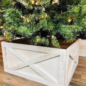 Christmas Tree Box, FREE SHIPPING, Tree Skirt, Christmas, rustic, distressed, farmhouse, collapsible, tree collar, 4 sides