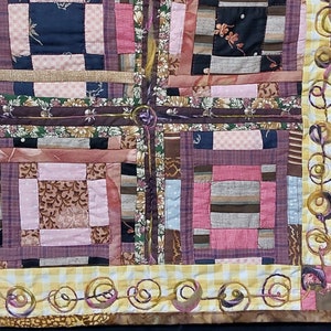 Free Cut Pieced Nine Patch Variation Featuring Vintage Fabrics
