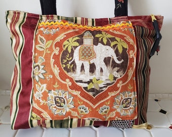 Patchwork Bag with Elephant Pocket and Ric Rac Trim