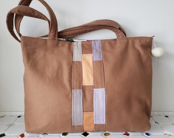 Brown Denim Bag with Patchwork Insert