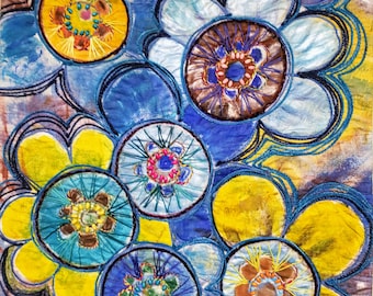 Cheerful Flowers - Painted with Hand Embroidery, Beading  and Couching