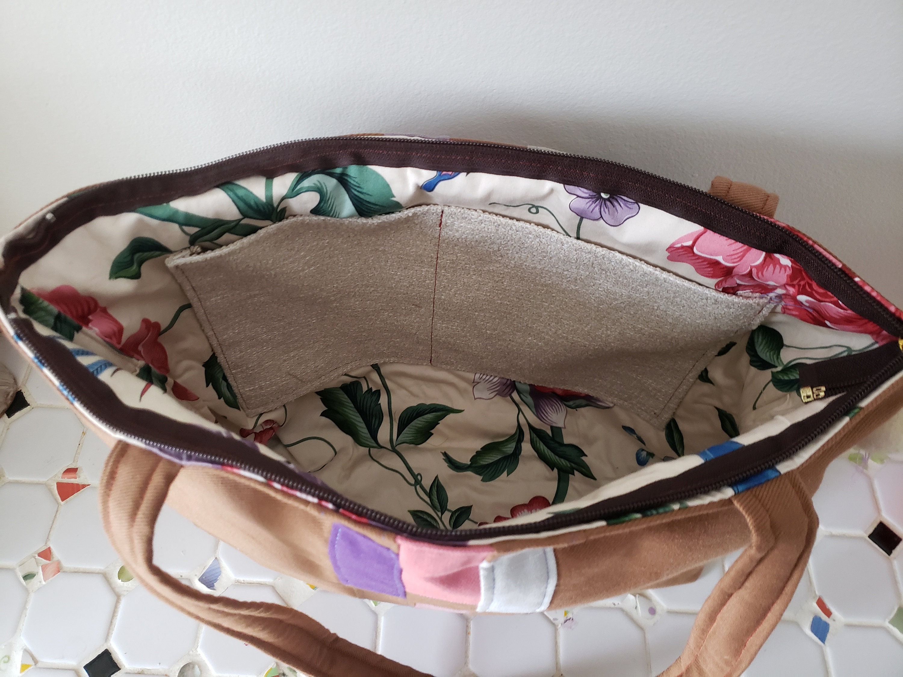 Classic Brown Denim Bag With Patchwork Insert - Etsy
