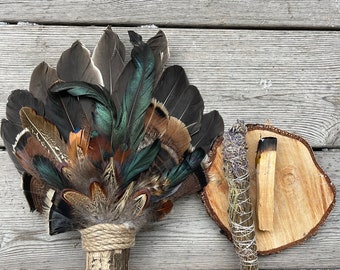 Smudging Feather Fan for Smudging Ritual -  Shaman Tool - Incense Wand - Spiritual Ceremonial Smudge Prayer