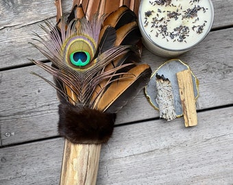 Smudging Big Peacock Feather Fan for Rituals -  Shaman Tool