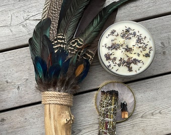 Smudging Big Peacock Feather Fan for Rituals -  Shaman Tool