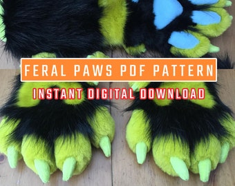 PDF PATTERN 4 Finger Feral Puffy Fursuit Paws - Digital Download - Pattern Only