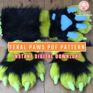 PDF PATTERN 4 Finger Feral Puffy Fursuit Paws - Digital Download - Pattern Only