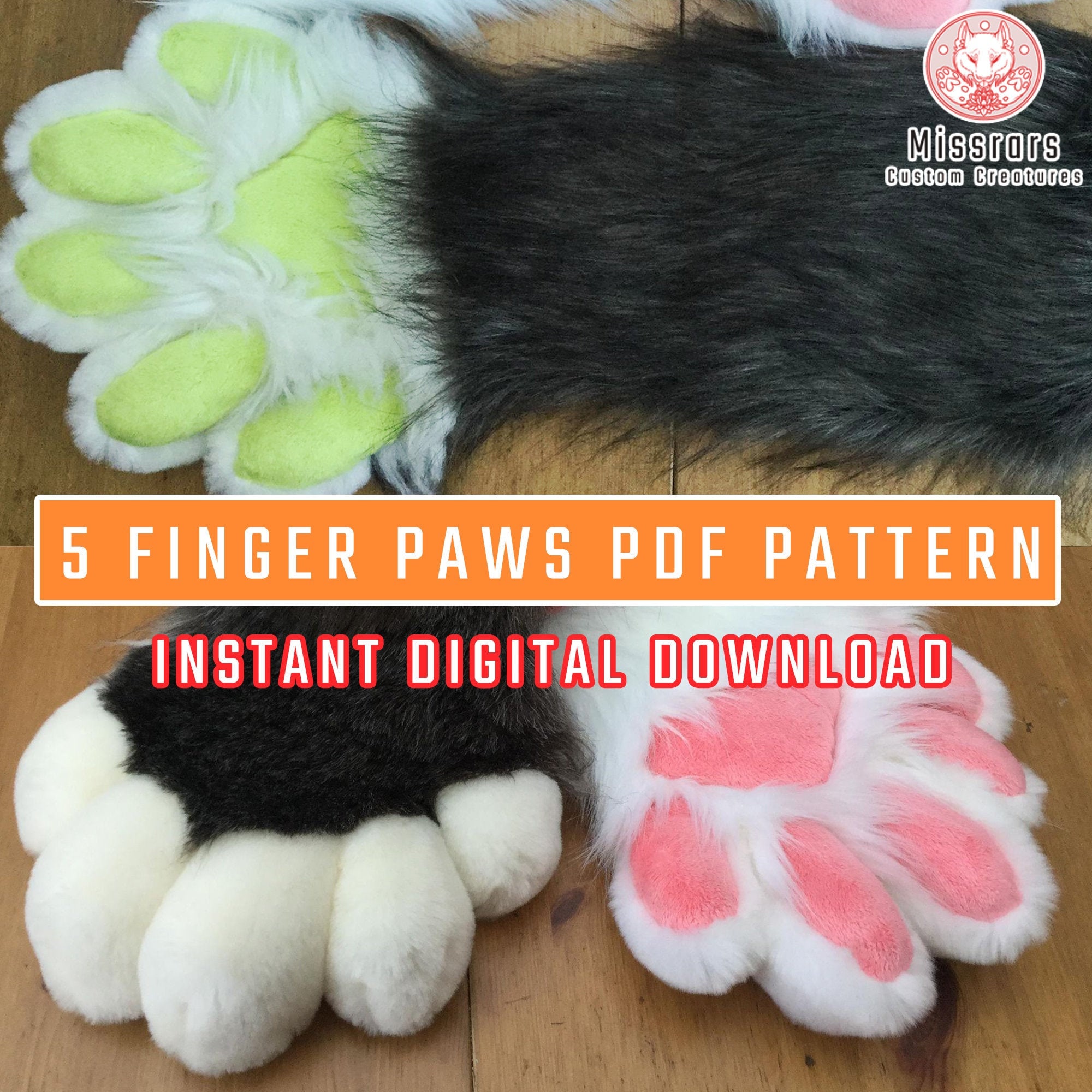 PDF PATTERN 5 Finger Puffy Fursuit Paws - Digital Download - Pattern Only
