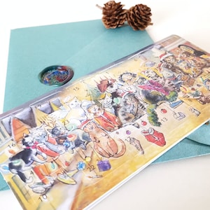 Katzen Adventskalender | Aquarell Illustration | Klappkarte DIN lang