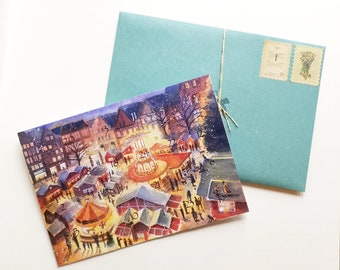 Advent calendar | Folding card DIN A5 | Christmas market Flensburg | Christmas | illustration