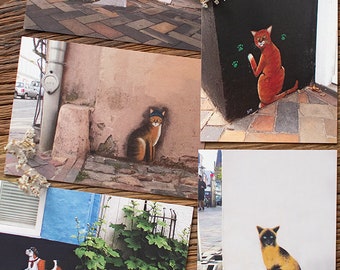 Postal cat set - street art in Flensburg / 5 motifs / format DIN A6 / cat postcards by the street artist N.M: