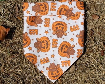 Fall Small dog Bandanas, pumpkin, Boo Pumpkin, western jack o lantern, cowboy hat, stars, boo, Halloween dog bandana, Halloween cat bandana