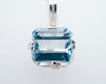 Handmade Aquamarine Necklace, Sterling Silver, 16 Inch Chain