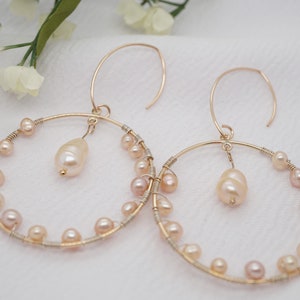 14kt Gold Filled Pearl Earrings, Handmade Fresh WaterPearl Earrings, Gold Hoop Earrings, Vintage Drop Earrings, Dangle Earrings