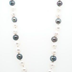 Handmade White and Black Freshwater Pearl Necklace