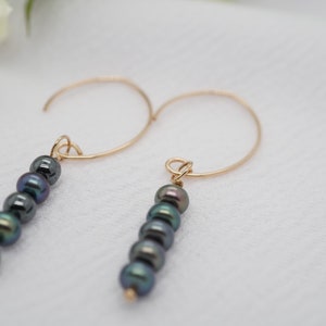 Gold Black Freshwater Pearl Earrings