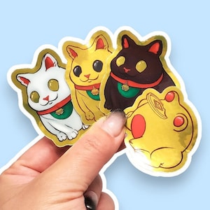 Sticker en vinyle Chubby Cheeky Chonky chat porte-bonheur et argent grenouille crapaud or métallisé brillant en blanc or noir