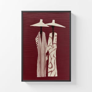 Large Abstract Woman Figure Painting Wabi Sabi Wall Art Retro Red Minimalist Canvas Modern Home Decor, Digital Print Wall Frame Poster