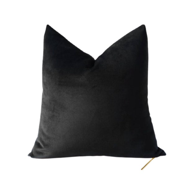 24” x 24” Black Velvet Throw Euro Pillow Sham- Gold Zipper + Zipper Pull - Down Feather Pillow Insert with Decorative Pillow Cover