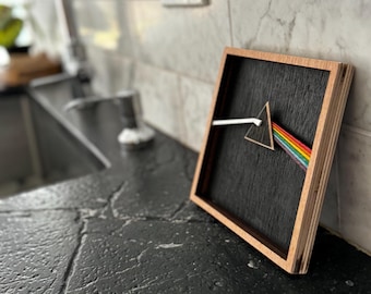 Layered Wood Dark Side of the Moon Wall Art | Pink Floyd Inspired Prism Decor