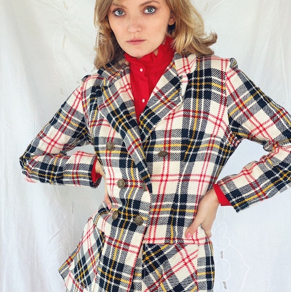 1970s vintage plaid wool overcoat.