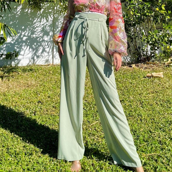 Vintage sage green high waist wide leg pants Gem