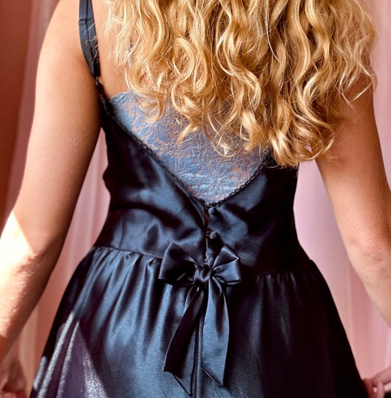 1960s black satin lace slip dress - image 6