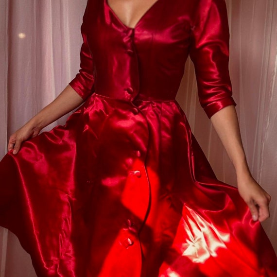 1930s Blood Red Silk Dress - image 5