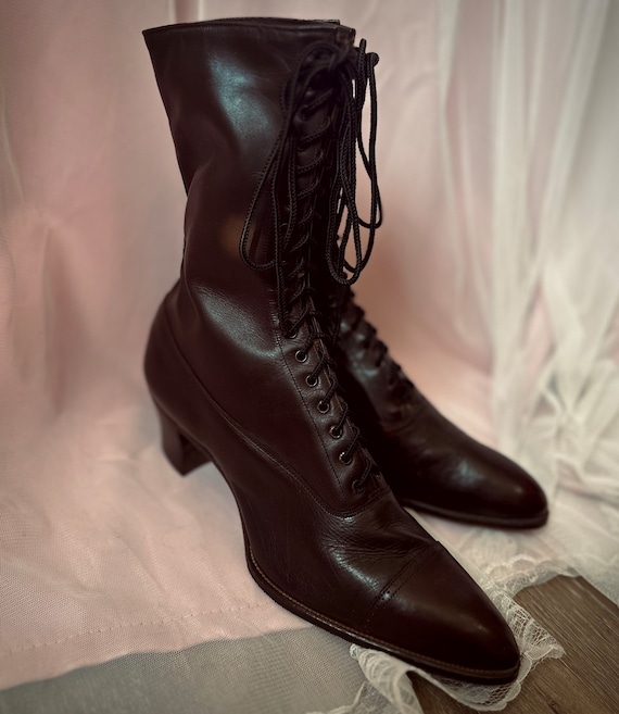 1900s Edwardian brown burgundy leather boots